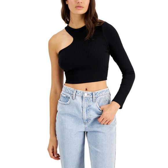 Bar III One-shoulder Crop Top In Deep Black XS - Picture 1 of 1